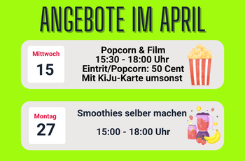 Aushang mit Infos zu beiden Angeboten. 6 junge Leute stehen Arm in Arm mit dem Rücken zum Betrachter