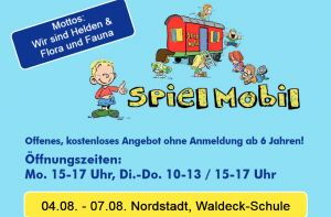 Plakat mit Zeiten für das Spielmobil