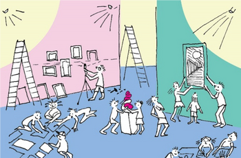 Zeichnerische Darstellung Kinder im Museum