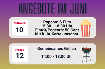 Plakat mit Infos zu den Angeboten mit Zeichnung von 6 jungen Menschen, die Arm in Arm mit dem Rücken zum Betrachter stehen