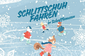 Plakat: Zeichnung von Tieren, die Schlittschuh laufen
