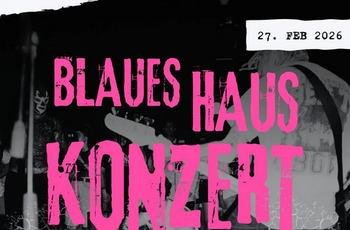 Grau-Schwarzes Plakat mit Konzertankündigung in pinker Schrift