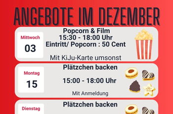 Aushang mit vier verschiedenen Angeboten im Dezember