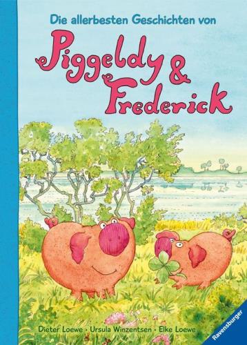 Buchcover: Zeichnung von zwei fröhlichen Schweinchen auf einer Wiese