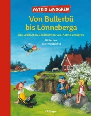 Buchcover: Zeichnung von Pippi Langstrumpf, Karlson vom Dach, Michel aus Lönneberga etc.